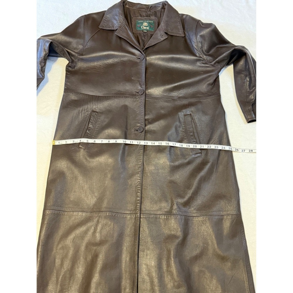Orvis Womens Brown Leather Trench Coat Long Jacket Size L Vintage Ecuador - Picture 7 of 12